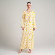 YELLOW PRINTED COTTON DRESS WITH SCARF