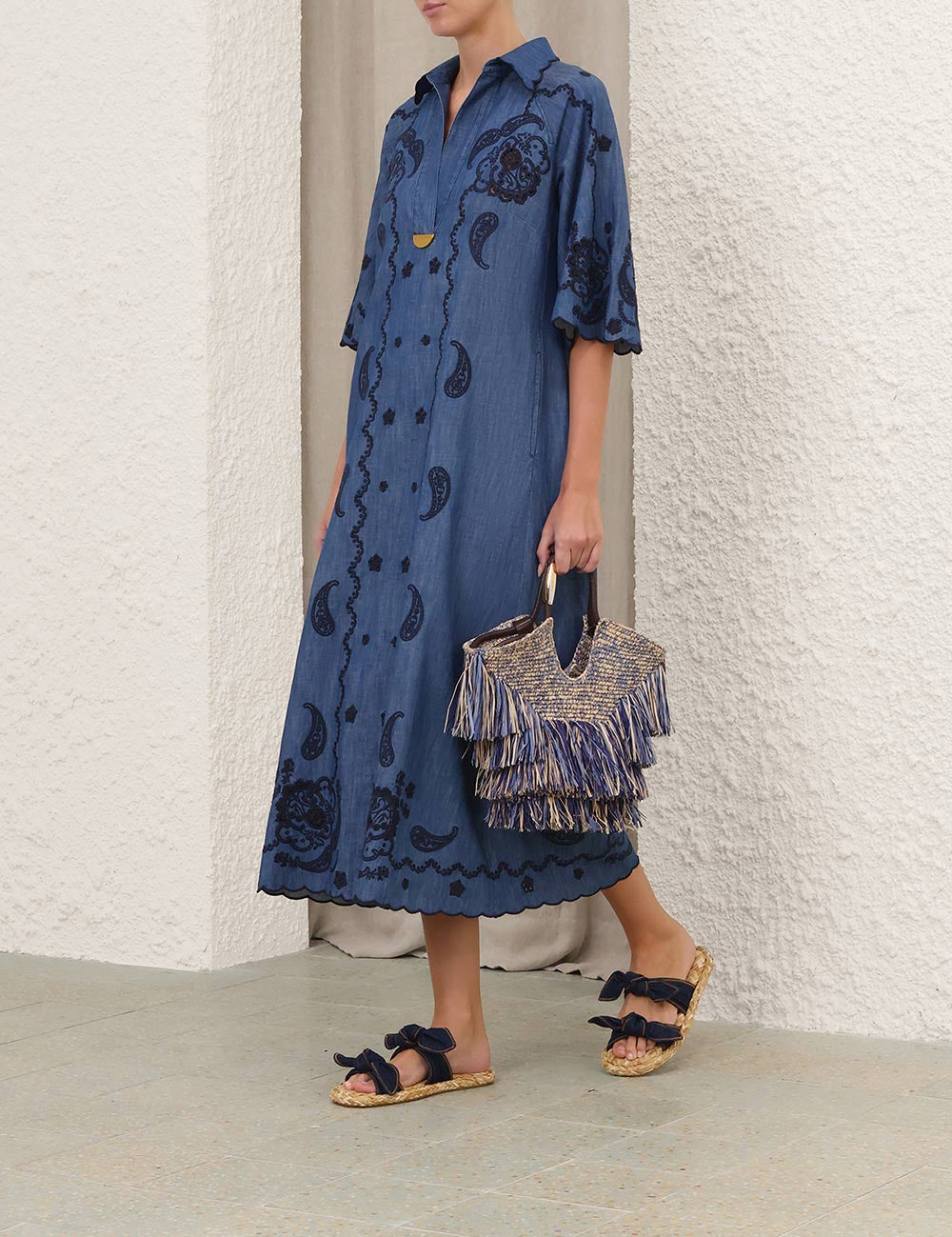 Aster embroidered denim midi