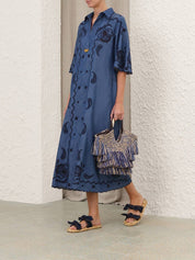 Aster embroidered denim midi