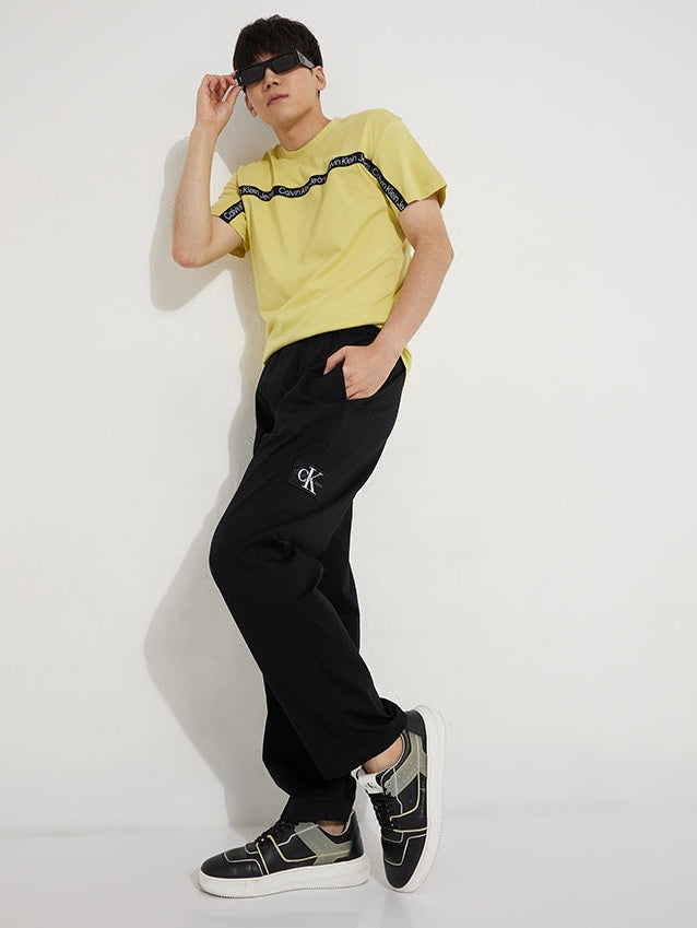 Calvin klein logo badge belted straight fit woven pants