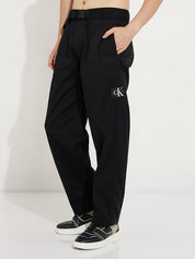 Calvin klein logo badge belted straight fit woven pants