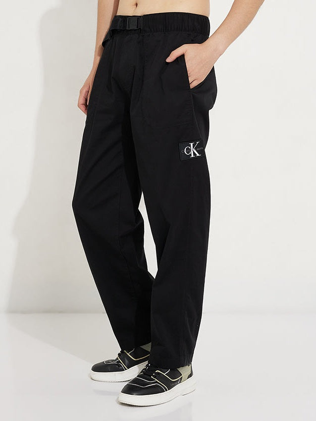 Calvin klein logo badge belted straight fit woven pants