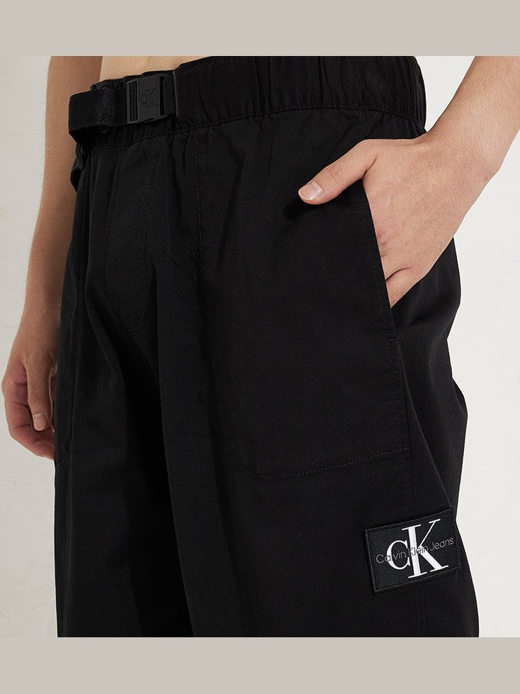 Calvin klein logo badge belted straight fit woven pants