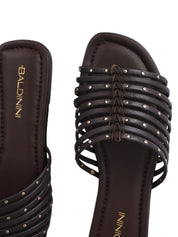 Dark brown studded leather mule