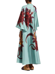Magnifico Dress Peony Placée Light Blue In Silk Twill