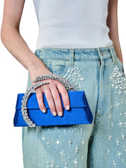 Karma Stone-Encrusted Satin Clutch Electric Blue