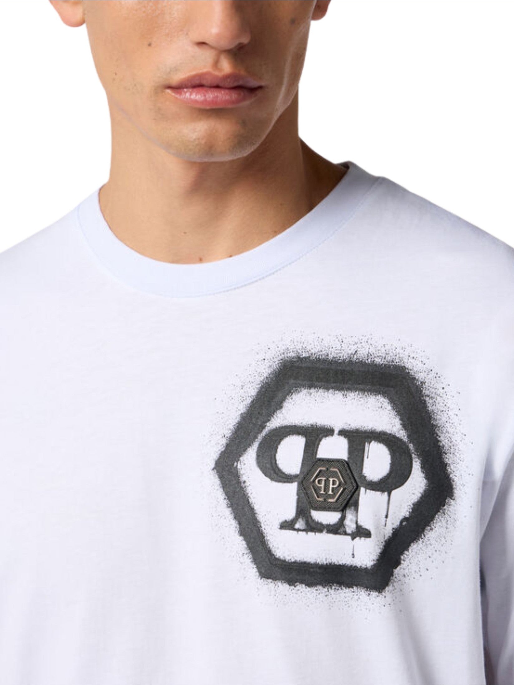 Round neck t-shirt spray hexagon