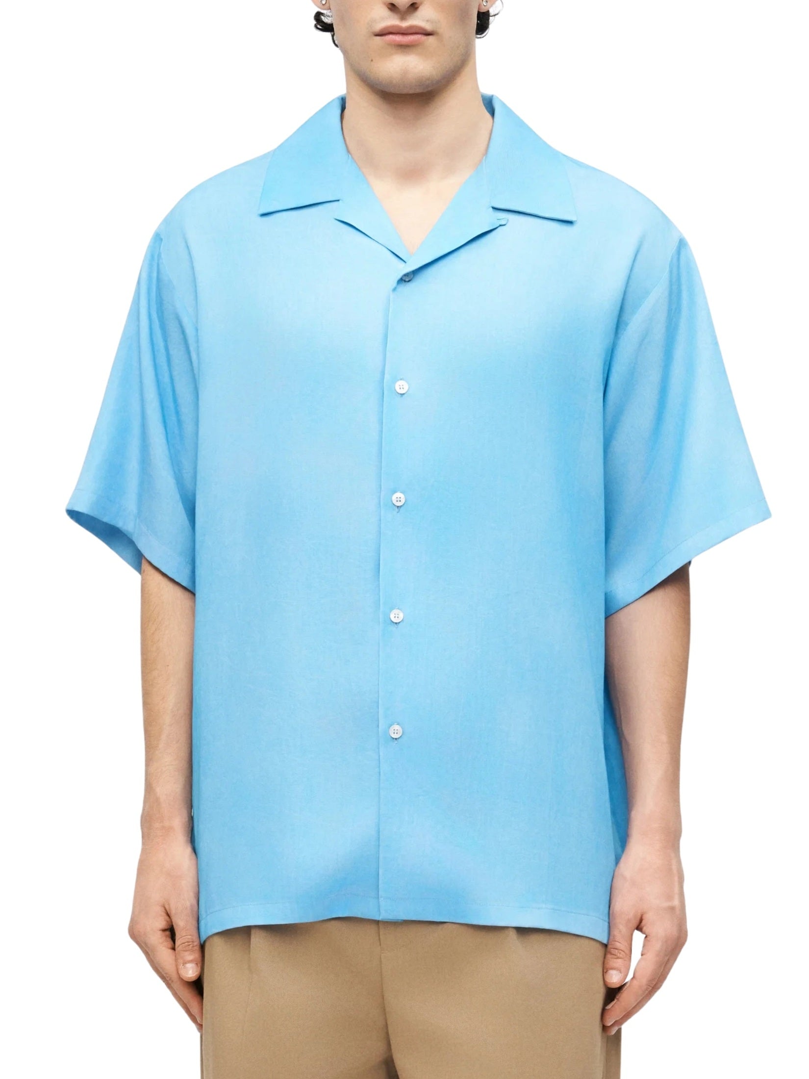 Light blue bowling short-sleeve lyocell shirt