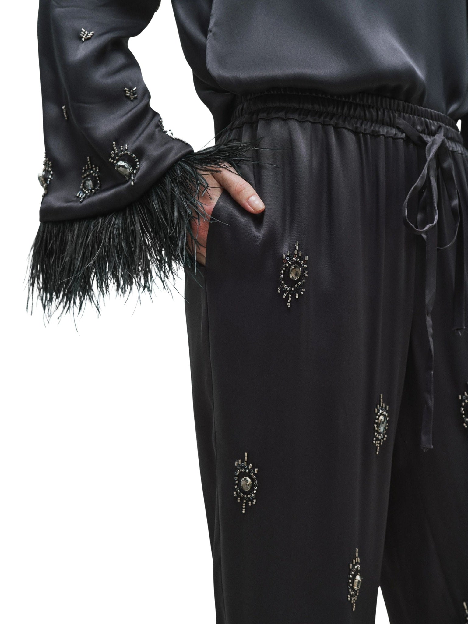 Embroidered Satin Trousers