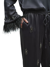 Embroidered Satin Trousers