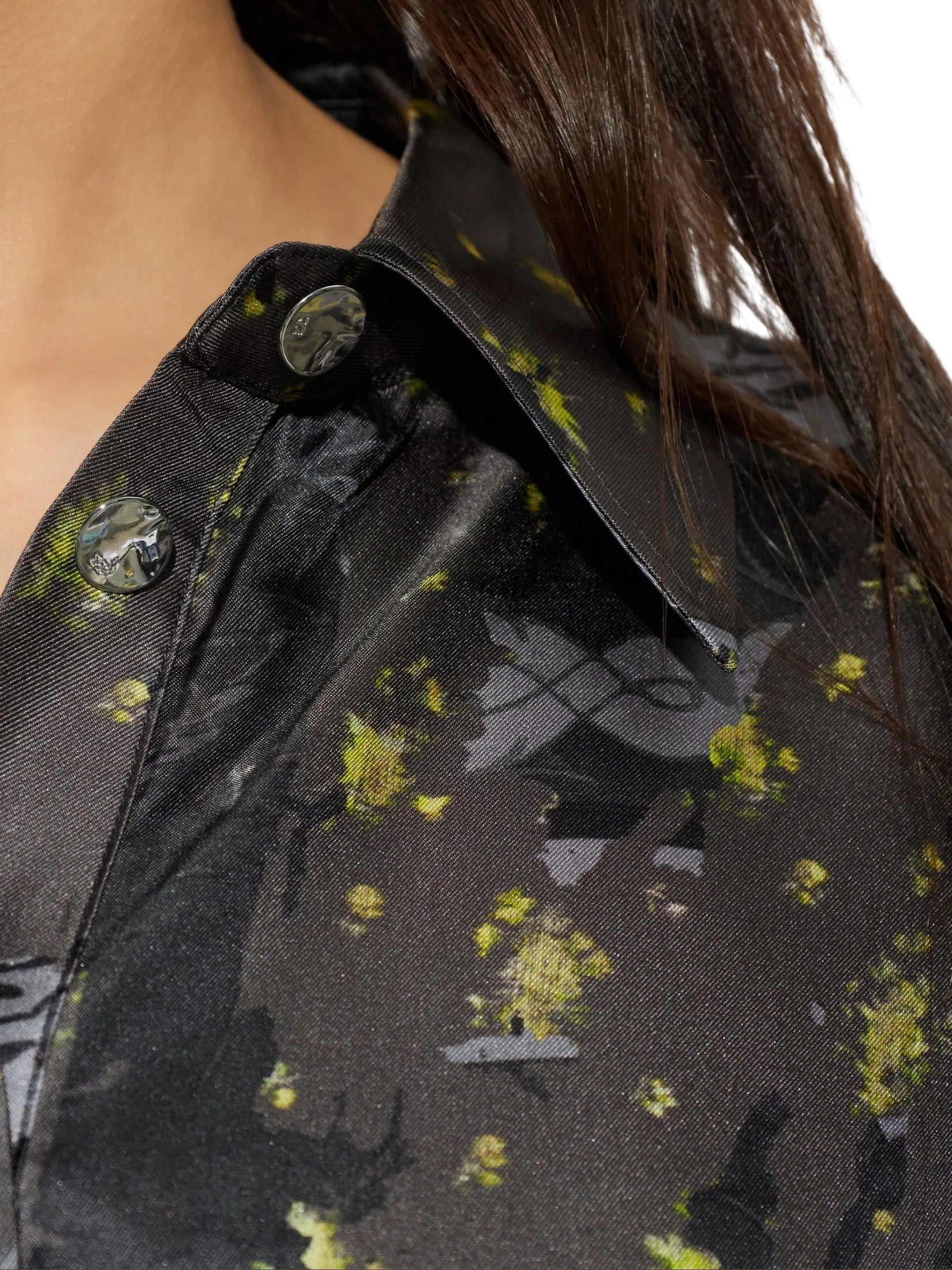 Printed silk twill long sleeve shirt