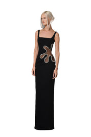 BLACK CRÊPE DRESS WITH CRYSTAL EMBROIDERY ON THE WAIST