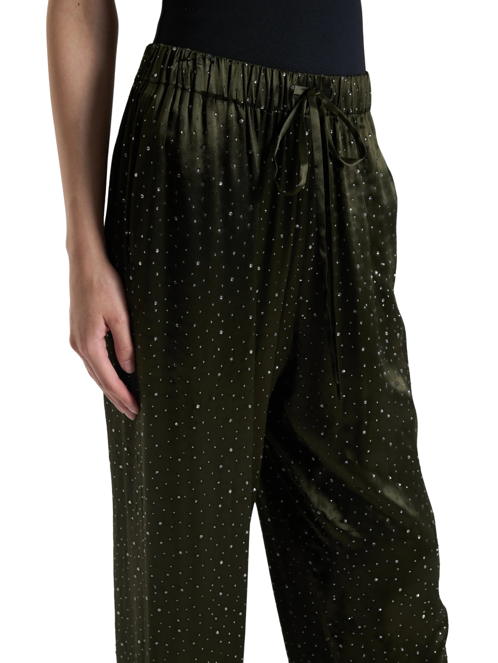 KHAKI GLITTER PALAZZO TROUSERS