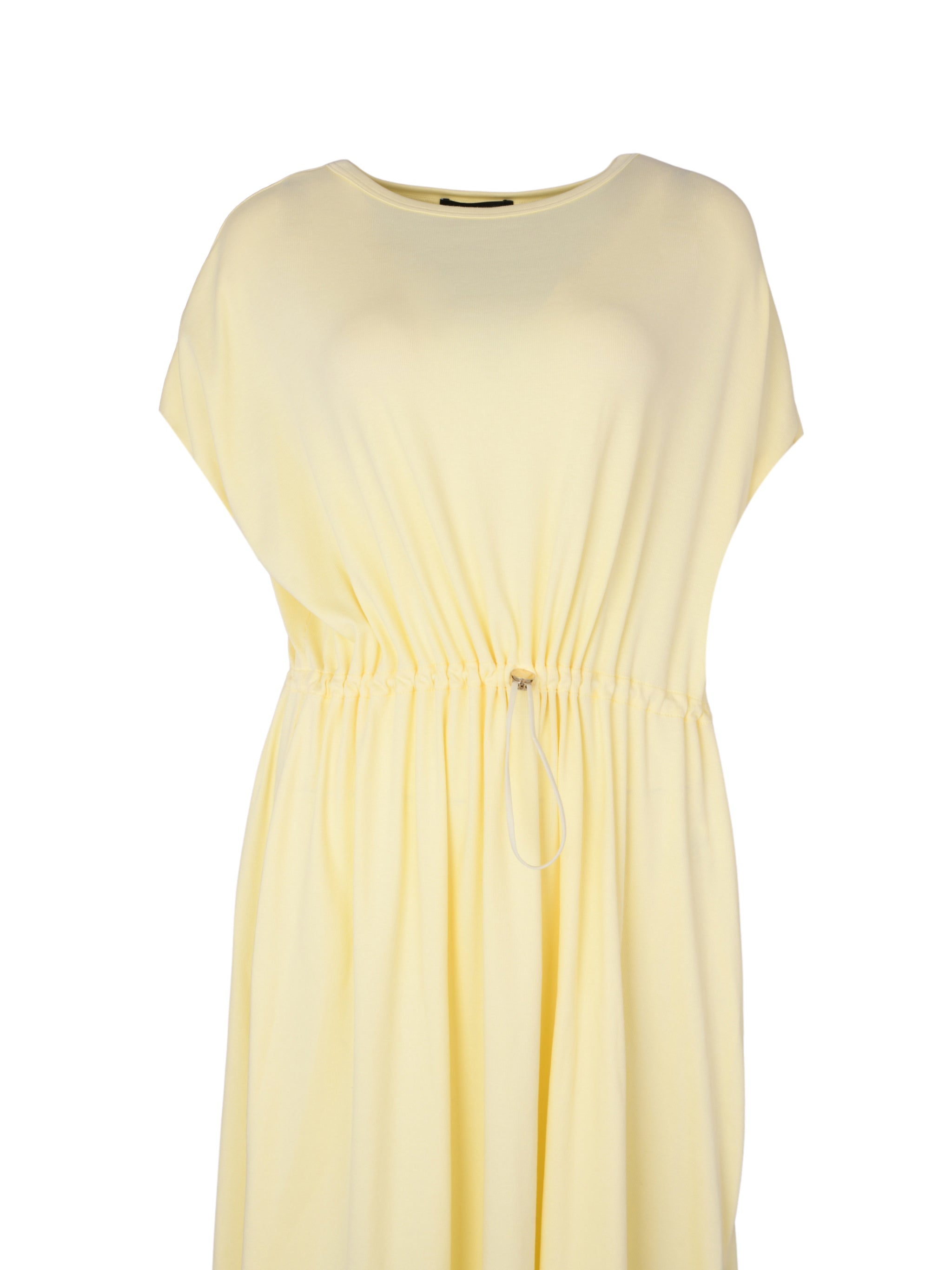 Ribbed jersey sack dress with knit brilliant shoulder detail