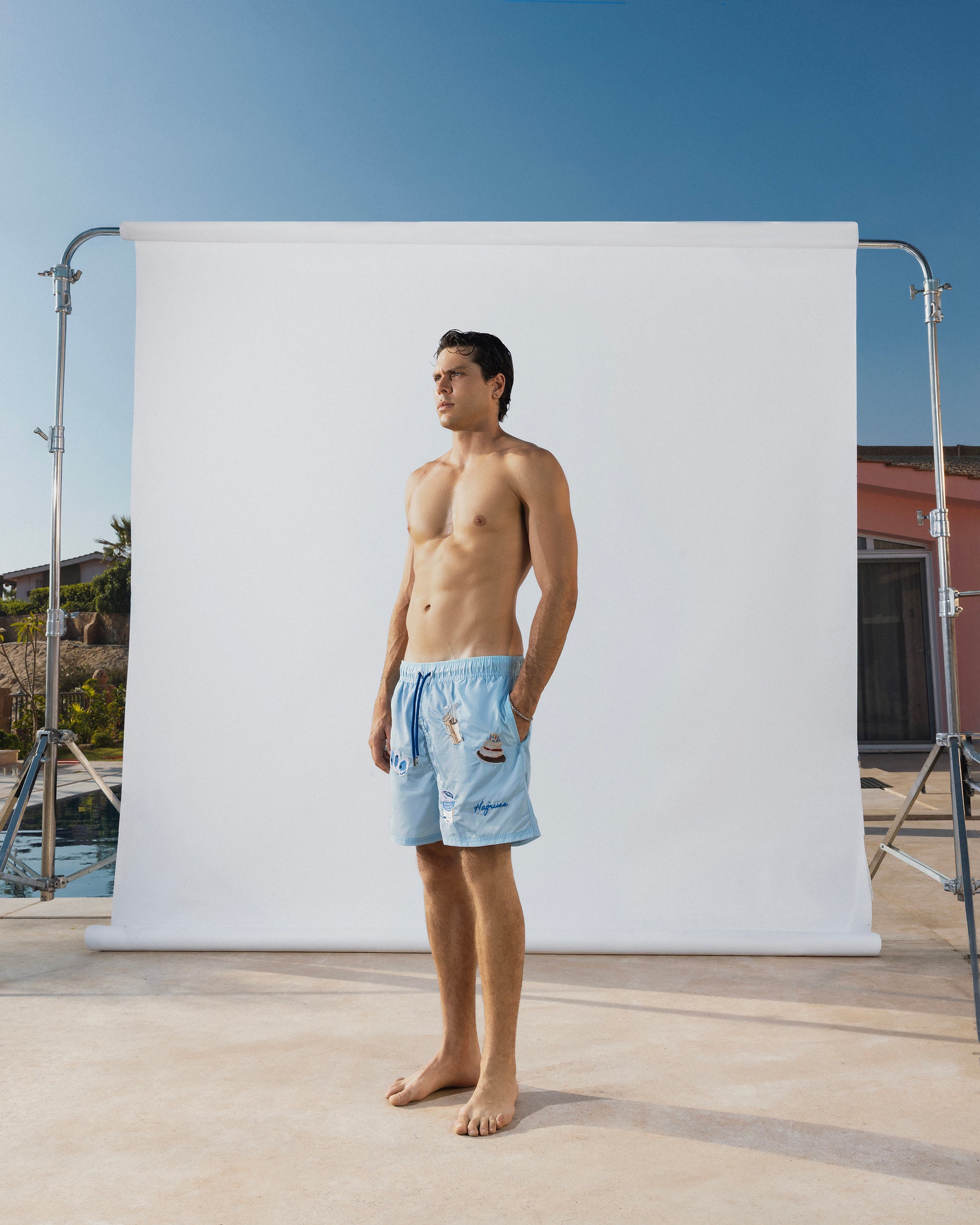 Baby blue patches swim short solmare