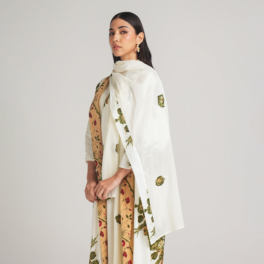 MODAL PRINTED DRESS WITH CAPE AND SCARF