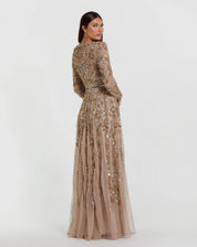 LONG SLEEVE MESH EMBELLISHED GOWN