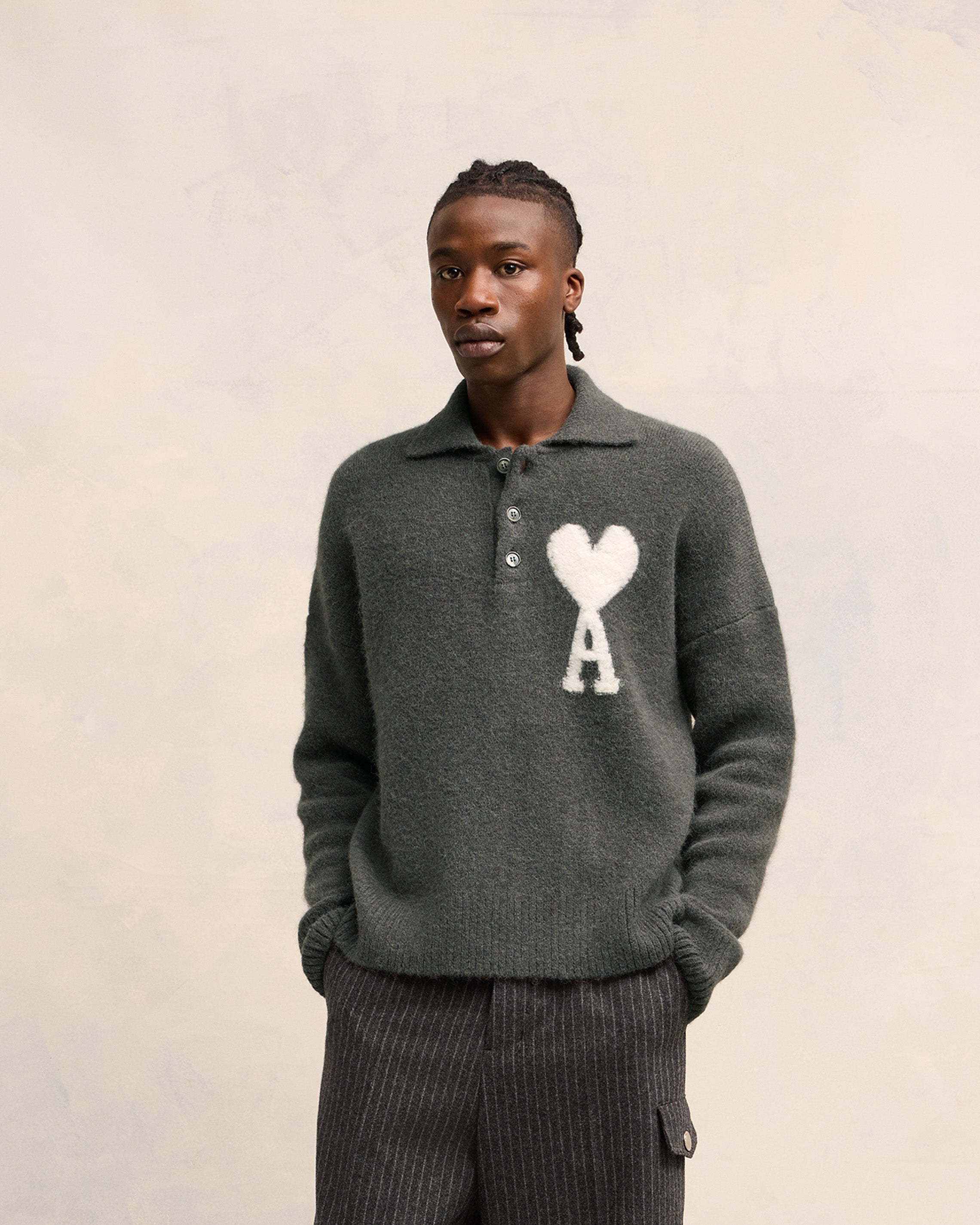 Off-White Ami de Coeur Polo Polo in hairy alpaca knit.