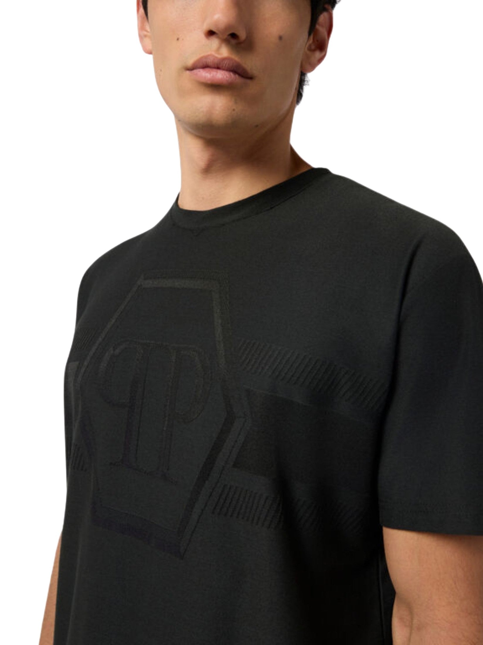 Round neck t-shirt jacquard hexagon line