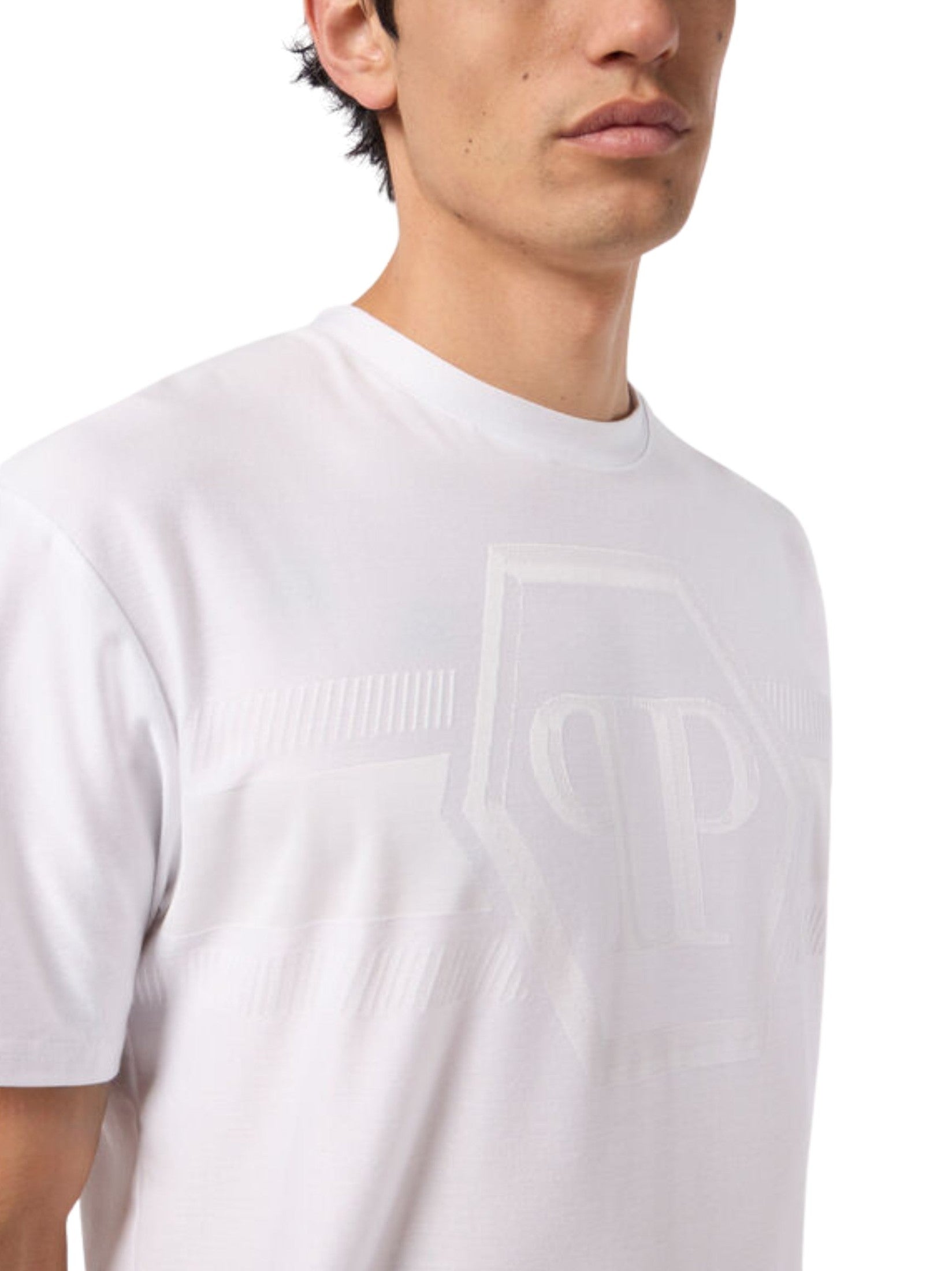 Round neck t-shirt jacquard hexagon line