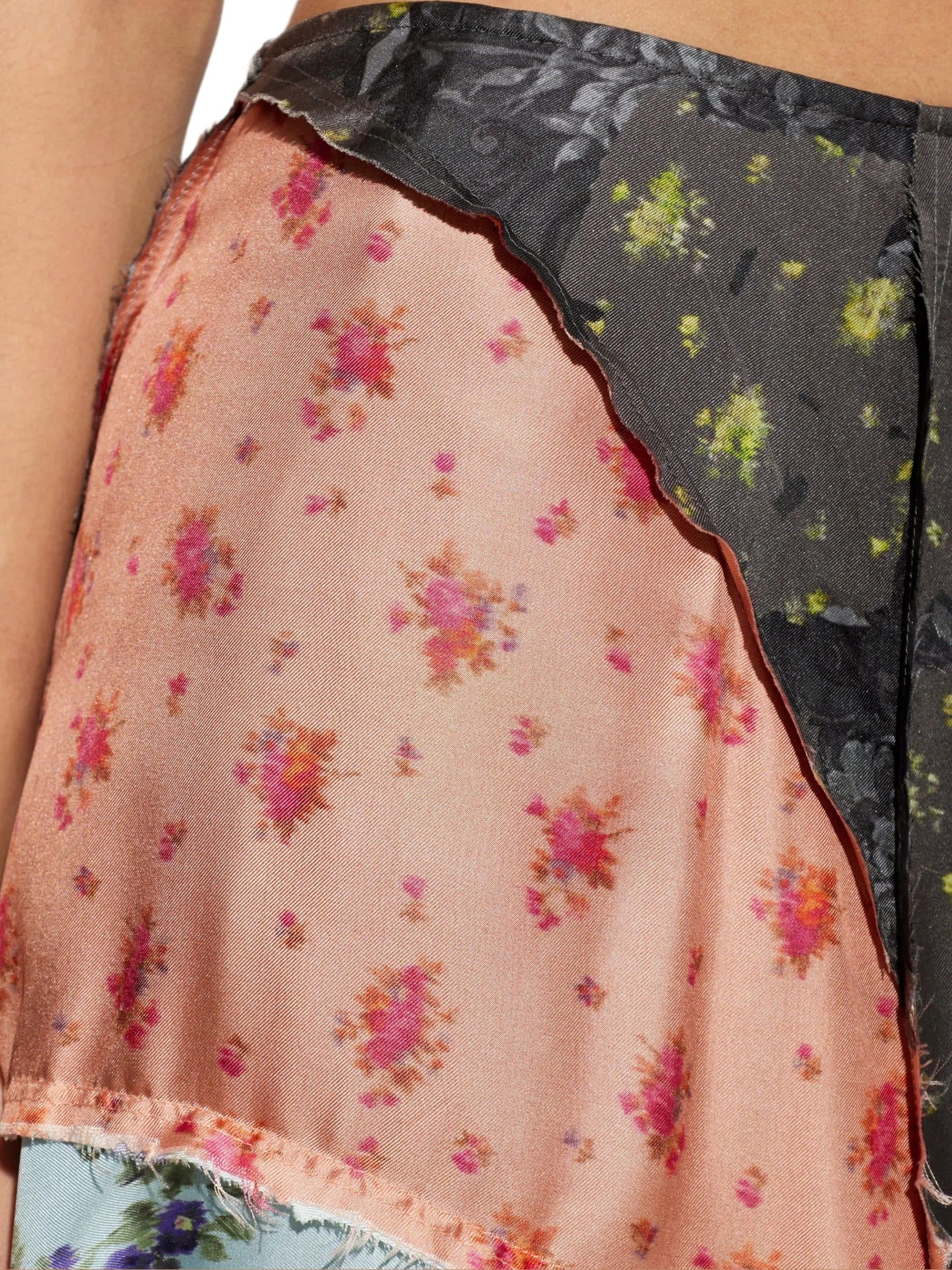 Multi printed silk twill fluid skirt