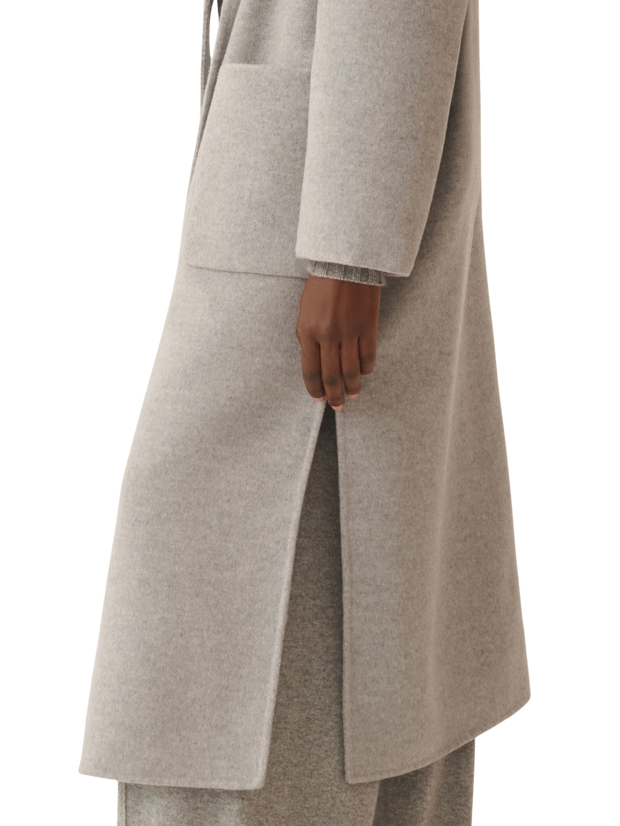 WOOL CASHMERE DOUBLE TOPCOAT PATCH POCKETS AND SELF BELT