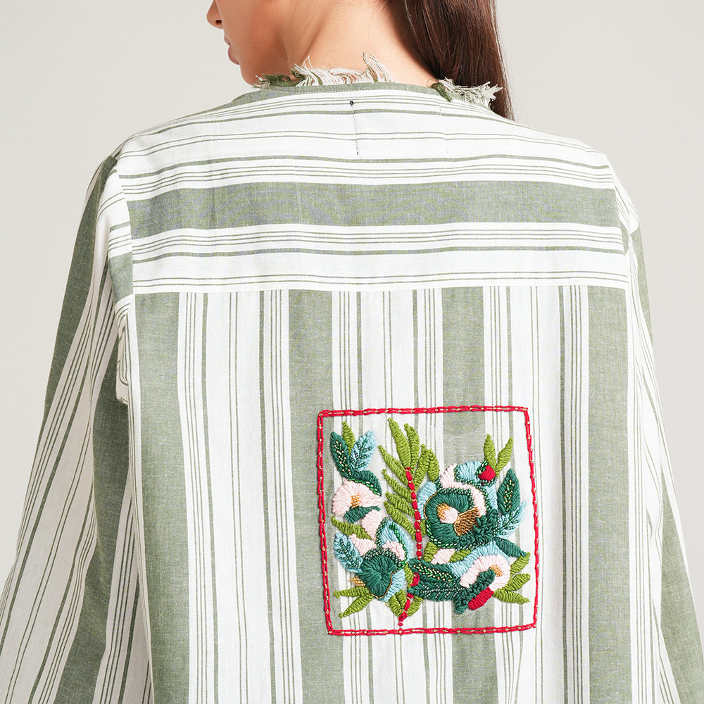 OLIVE GREEN CAPE WITH EMBROIDERY AND DRESS