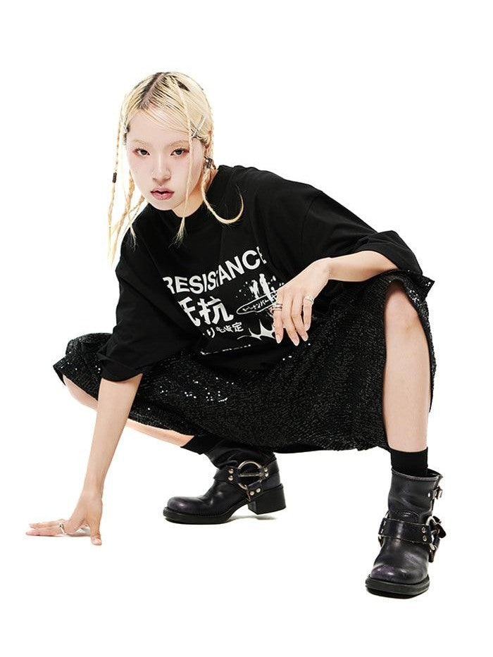 Oversized hip hop dance studio resistance graphics short sleeve t-shirt