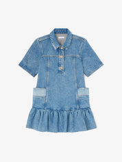 Patchwork denim peplum mini dress