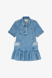 Patchwork denim peplum mini dress