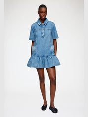 Patchwork denim peplum mini dress