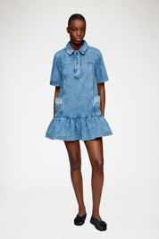 Patchwork denim peplum mini dress