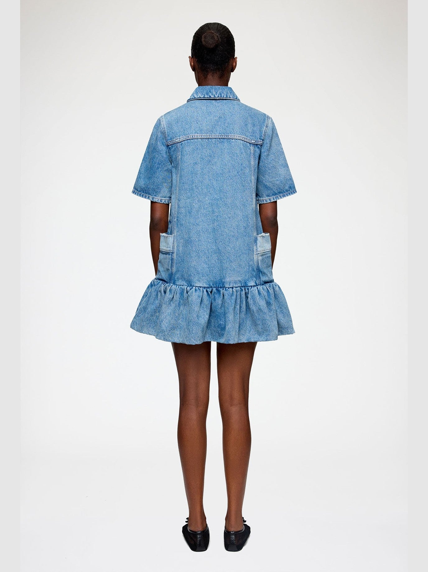 Patchwork denim peplum mini dress