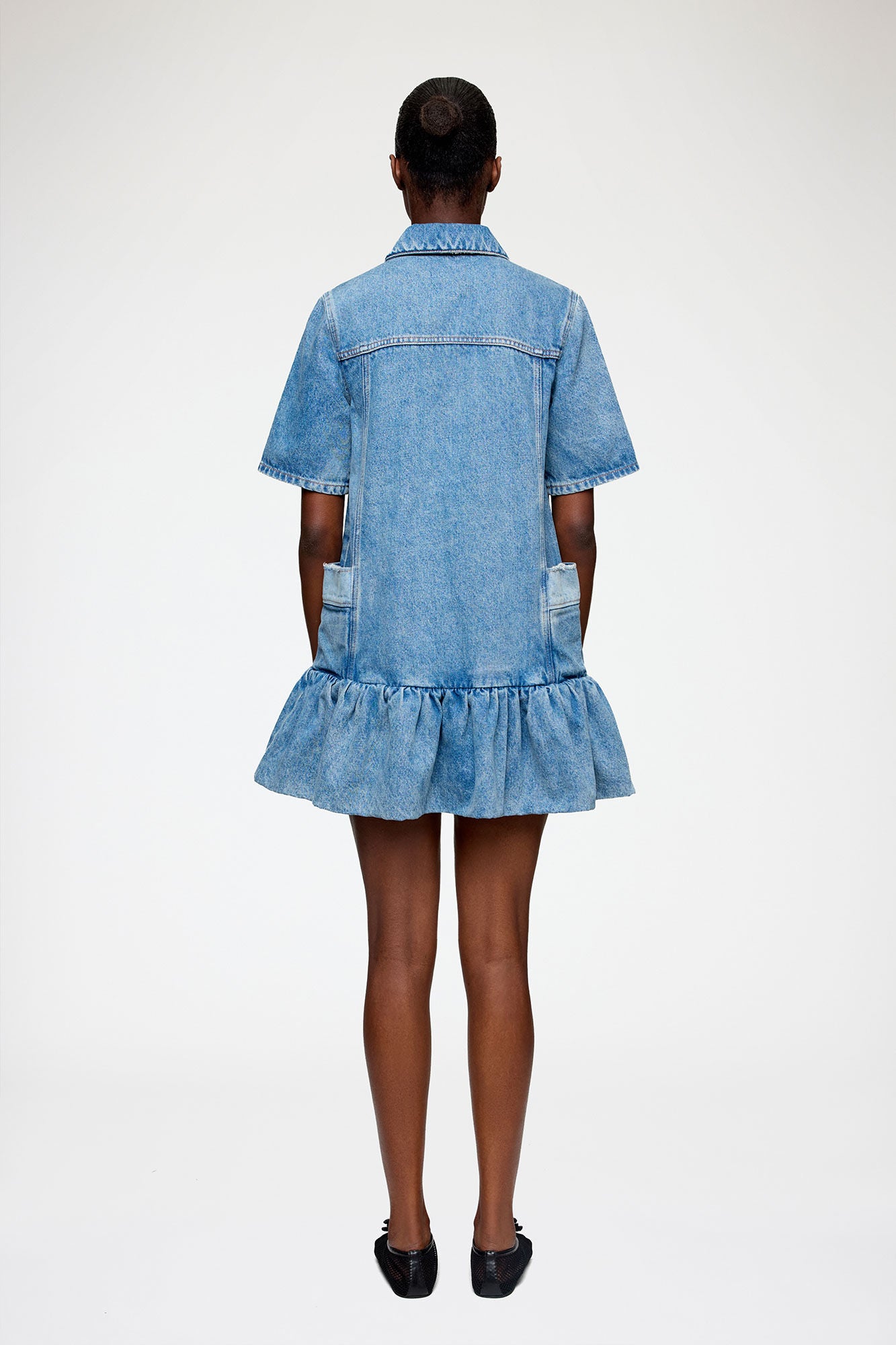 Patchwork denim peplum mini dress