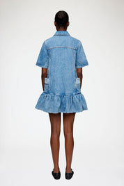 Patchwork denim peplum mini dress