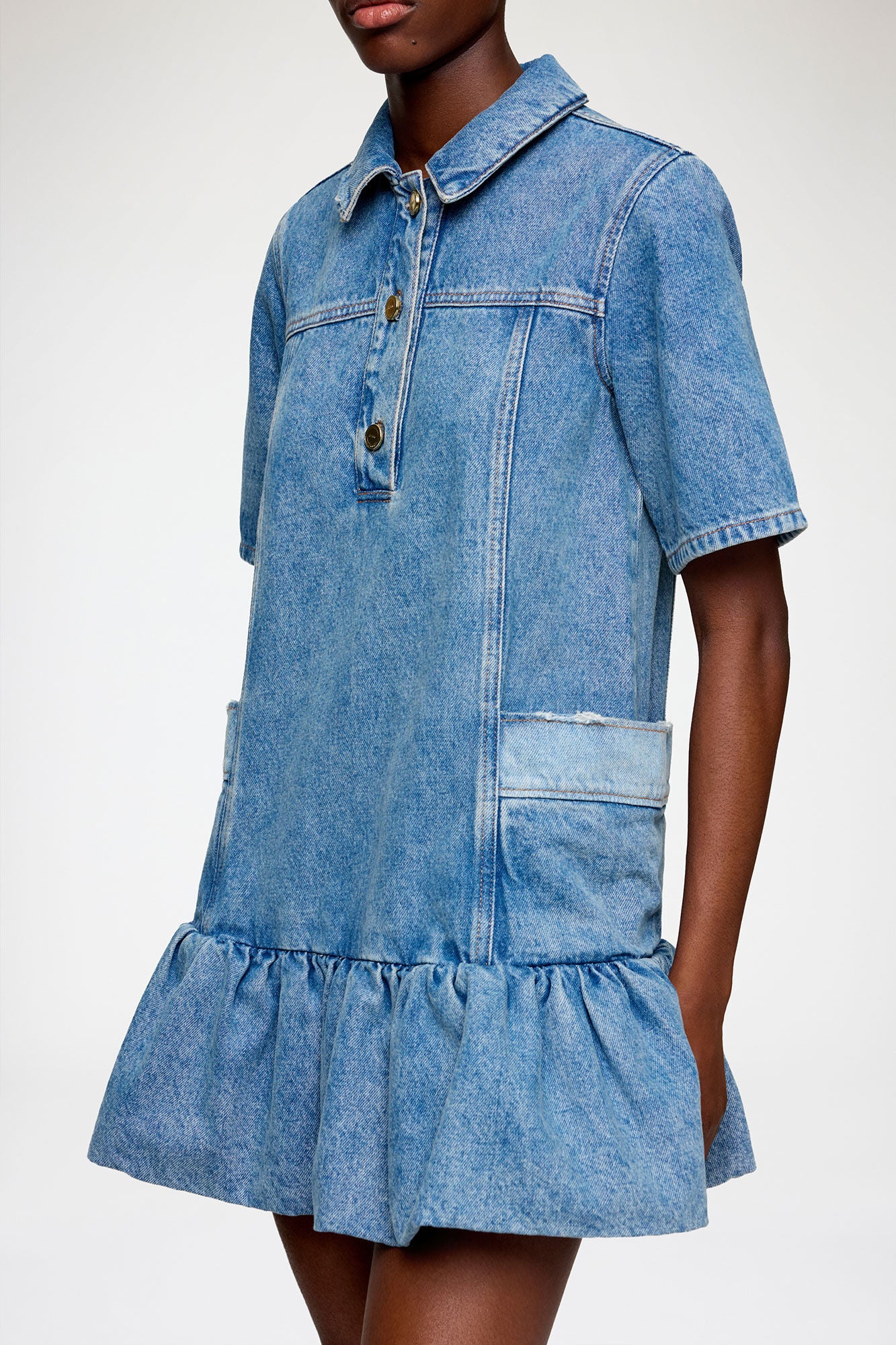 Patchwork denim peplum mini dress