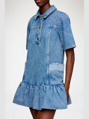 Patchwork denim peplum mini dress