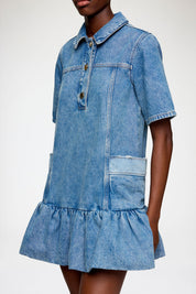 Patchwork denim peplum mini dress