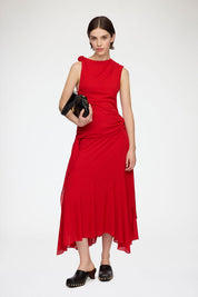 Marl mesh draped knot detailing long dress