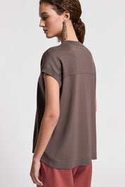 Bi-material wool and silk-blend sweater