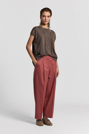Bi-material wool and silk-blend sweater