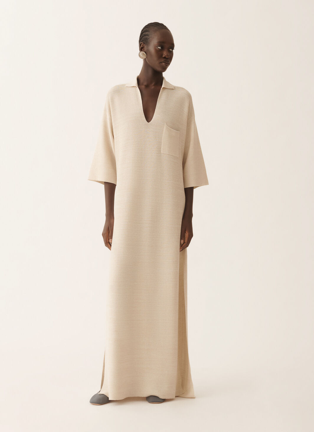 Polo dress in wool, cotton, and lurex