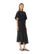 Shiny enver satin midi dress with flared sleeve