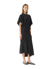 Shiny enver satin midi dress with flared sleeve