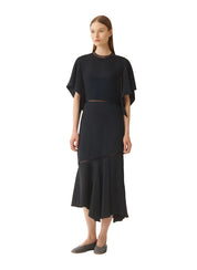 Shiny enver satin midi dress with flared sleeve