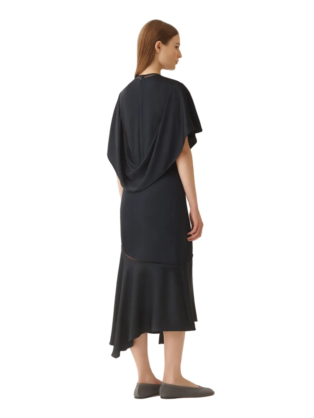 Shiny enver satin midi dress with flared sleeve
