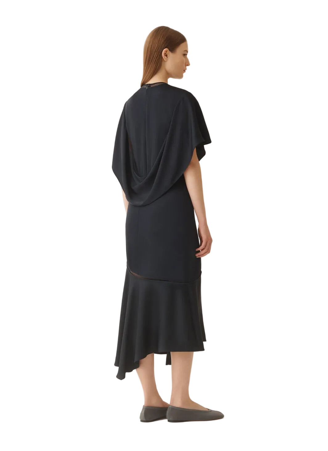 Shiny enver satin midi dress with flared sleeve