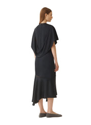 Shiny enver satin midi dress with flared sleeve