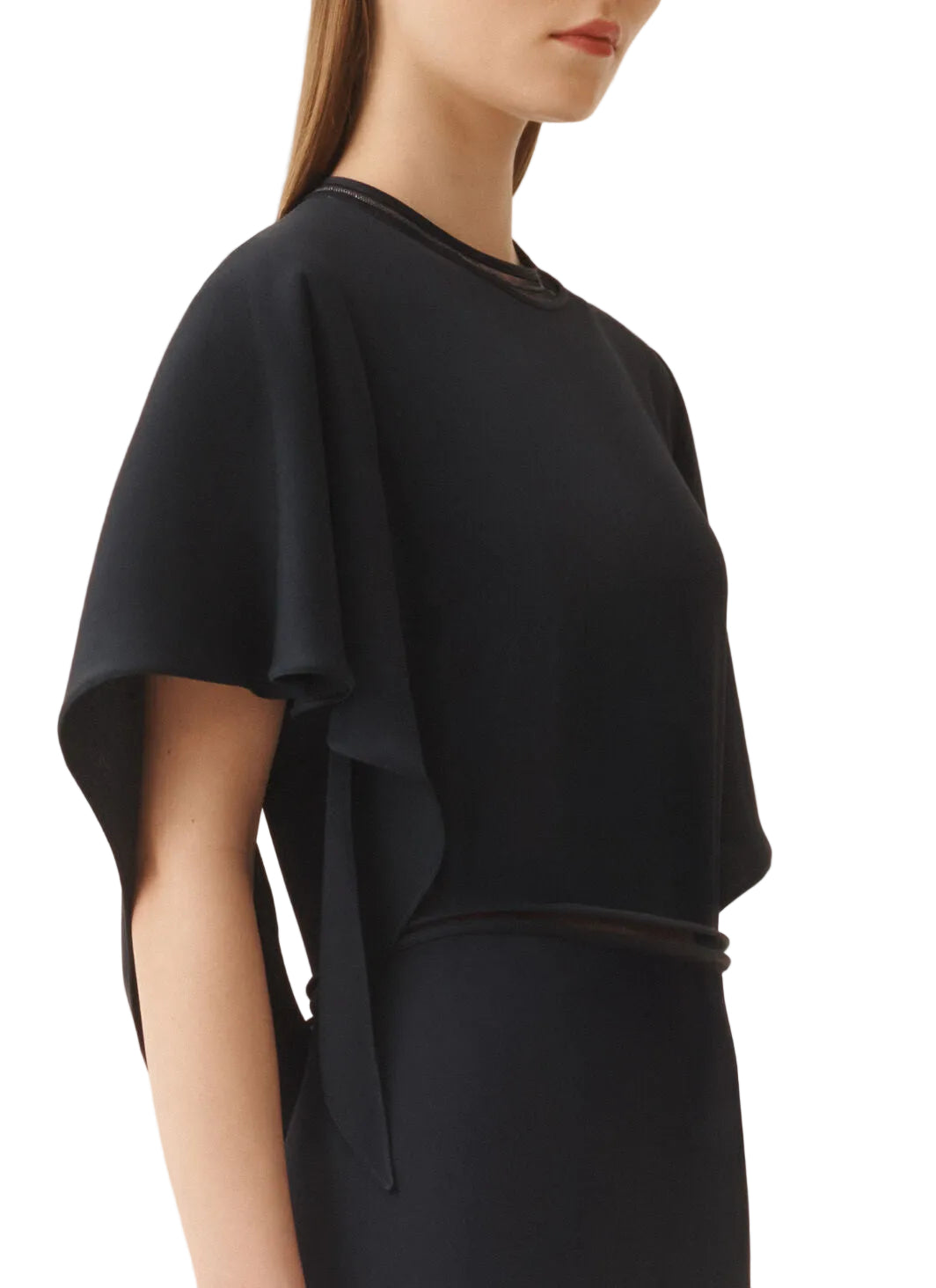 Shiny enver satin midi dress with flared sleeve