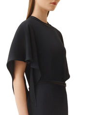 Shiny enver satin midi dress with flared sleeve